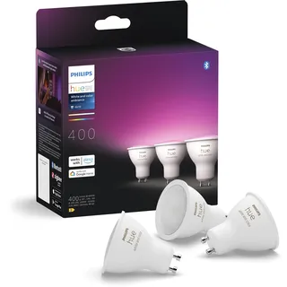 Philips Hue GU10 smarte Lampe, weißes und farbiges Licht, 3er-Pack, Bluetooth kompatibel, Sprachsteuerung mit Alexa, Apple Home und Google Assistant