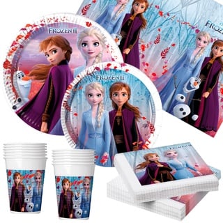 ColorBaby 71991 Frozen-Set Partyartikel Happy Deluxe teilig (16 SERV) Besteck und Geschirr, bunt, 89 piezas