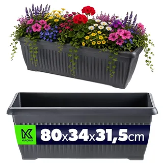 KADAX Blumenkasten 80 x 34 x 32 cm, großer Balkonkasten aus Kunststoff, Pflanzkasten für Balkon, Terrasse & Garten, Blumenkübel für Pflanzen (Anthrazit)