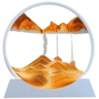 Jilskl Dynamisch 3D Sandbilder zum Drehen, Sandbilder zum Drehen Tischdeko, Bewegliches Sandkunstbild, Fließende Sandmalerei runder Glas Rahmen für Home Office Desktop Decor Geschenke(Gelb 7")