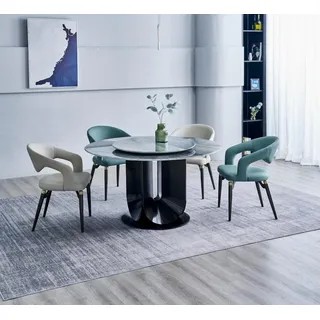 Designer Essgruppe Luxus Runder Esstisch 6x Stühle Stilvolle Sitzgruppe - Weiß