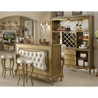 Barthresen Bar Tisch Holz Bar Tische Tresen Luxus Klasse Barock Handarbeit Neu - Gold