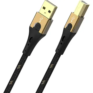 Oehlbach USB-Kabel USB 2.0 USB-A Stecker, USB-B Stecker 3.00m Schwarz/Gold D1C9543