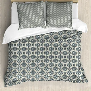 ABAKUHAUS orientalisch Bettbezug, Zeitlose östliche Verzierung, Milbensicher Allergiker geeignet mit Kissenbezügen, 155 cm x 220 cm - 80 x 80 cm, Schieferblau Beige - Beige
