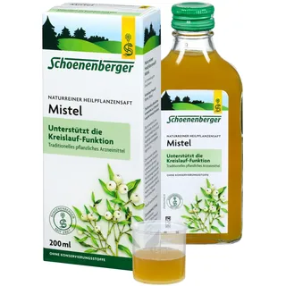 Schoenenberger - Mistel naturreiner Heilpflanzensaft - 1x 200 ml Glasflasche - sanfte Unterstützung für das Herz-Kreislauf-System - freiverkäufliches Arzneimittel