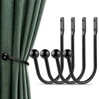 Vorhang Raffhalter, 4 Stück Raffhalter für Vorhänge, U-förmige Vorhang Halter Wandbefestigung, Retro-vorhanghalter für Heimdekoration, Schwarz
