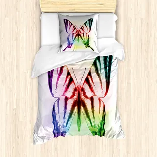 ABAKUHAUS Schwalbenschwanz-Schmetterling Mantele, Schmetterlings-Regenbogen, Milbensicher Allergiker geeignet mit Kissenbezügen, 135 cm x 200 cm - 80 x 80 cm, Mehrfarbig