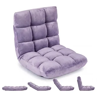 KOMFOTTEU Bodenstuhl mit verstellbarer Rückenlehne, Bodensofa gepolstert mit Schlaffunktion, Meditationsstuhl Faltbar, Lazy Sofa, Floor Chair für Wohnzimmer, Schlafzimmer & Balkon, blastbar bis 160 kg - Lila