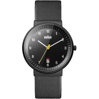 Braun Mens 3-Hand with Date Analogue Quartz Watch, Black Dial and Black Milanese Mesh Strap, 40mmBlack Stainless Steel Case, Model BN0032BKBKMHG.