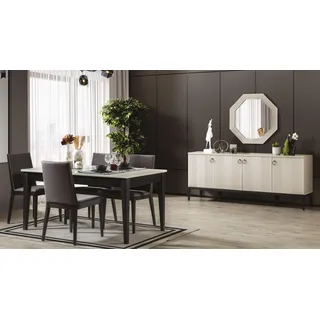 Esszimmer set Esstisch 4x Stühle 5tlg Sideboard Luxus Möbel modern Holz 6tlg - Weiß