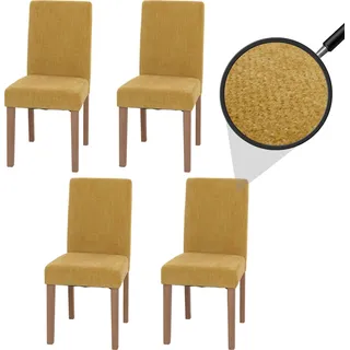 4er-Set Esszimmerstuhl Littau, Stuhl Küchenstuhl Hochlehner, Stoff/Textil Chenille Holz  gelb, naturfarbene Beine - Gelb