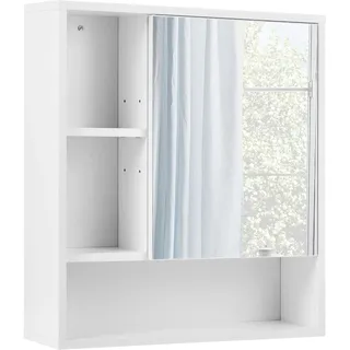FANTASK Spiegelschrank, Badschrank mit offenen Fächern & verstellbaren Ablagen, Badezimmerschrank mit Spiegeltür als Wandschrank für Badezimmer & Wohnzimmer, 55 x 16 x 61 cm (Weiß)