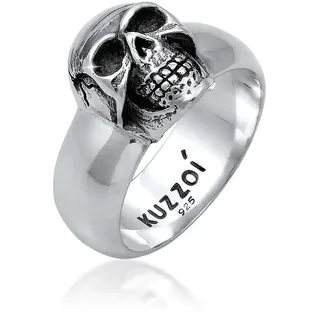 KUZZOI Ring Herren Siegelring Totenkopf 925er Silber, Gr. 60, silber, Fingerringe, Herren, 60, ohne Stein, Silber 925 (Sterlingsilber), 10mm, Siegelring