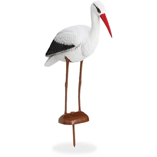 Relaxdays, weiß/rot Gartenfigur Storch, Garten Dekofigur, Fischreiher Schutz, Klapperstorch Geburt, HBT 80 x 22 x 64 cm, Gartendeko Figur