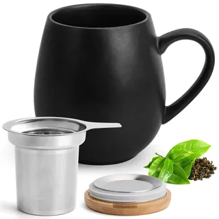 Happy Lemuro Teetasse mit Deckel und Sieb - 550 ml - Große Teetasse mit Sieb - XXL Tasse mit Deckel - Tee Tasse Groß - Tea Cup - Tee Zubehör - Tea Mug - Jumbotasse