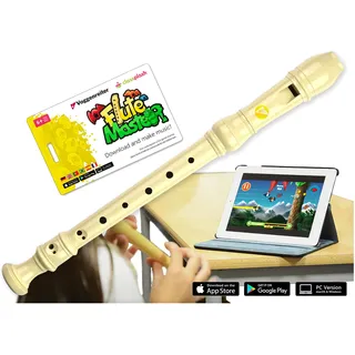 VOGGENREITER Blockflöte aus Kunststoff für Kinder ab 6 Jahre inkl. Flute Master (Lernsoftware App) - barocke Griffweise in Farbe creme weiss, Creme Weiß - Kuststoff, 1127