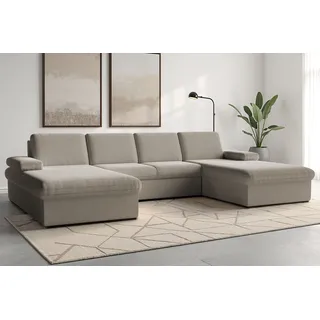 Wohnlandschaft SIT & MORE "Moreno U-Form, B: 309 cm", grau (taupe), B:309cm H:82cm T:171cm, 95% Polyester, 5% Polyamid, Sofas, Wohnlandschaft, mit Armteilverstellung, optional Bettfunktion