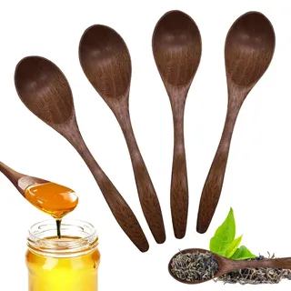 Holzlöffel 4pcs, Honiglöffel natürlich, kleiner Holzleffel Handgefertigte Holzleffel Kaffeelöffel für heiße Schokolade Küchenzubehör