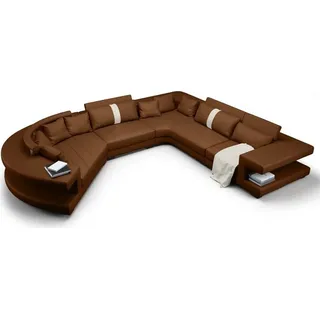 Wohnlandschaft Designer Ecksofa mit USB, Big Polster Leder Ecksofa "Braun"
