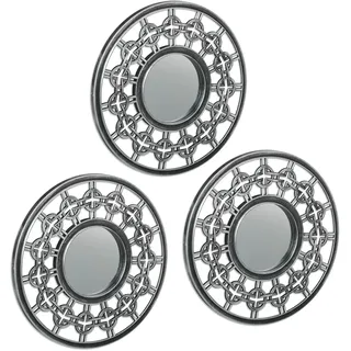 Relaxdays Spiegel 3er Set, runde Zierspiegel, Ø 25cm, Wohnzimmer, Schlafzimmer, Flur, Dekospiegel Ornamente, Silber-grau