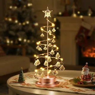 Luxspire Crystal Weihnachtsbaum Licht, Spirale Weihnachtsbaum dekorative Tischlampe, 30 LEDs, batteriebetrieben, 11 Zoll Weihnachten Tischdekoration für Kaminsims, Esstisch, Nachttisch, Rosagold