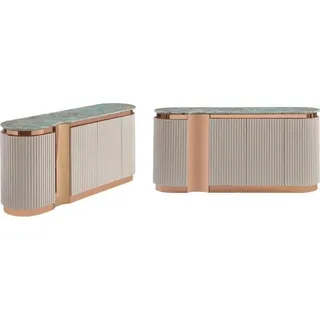 Stilvolle Sideboard Kommode Anrichte Spiegel Holz Esszimmer Schränke Set beige - Beige