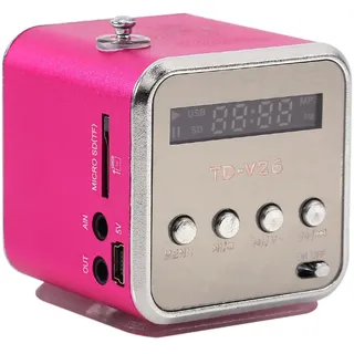 CCYLEZ -Lautsprecher, Musik-Player mit UKW-Radio, Eingebauter 600-mAh-Akku, Unterstützung für TF-Karte und U-Disk, Geeignet für Zuhause, Schlafsaal, Küche, Badezimmer(Rosa)