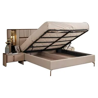Moderne Schlafzimmer Möbel Beiges Doppelbett 2x Nachttische Schminktisch - Beige