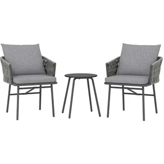 Outsunny Rattan-Bistroset 3er Set Stahl PE-Rattan Grau , Metall , 3-teilig , Füllung: Polyurethan (PUR),Polyurethan (Pur) , rund , rund , Gartenmöbel, Gartengarnituren, Gartenmöbel-Sets
