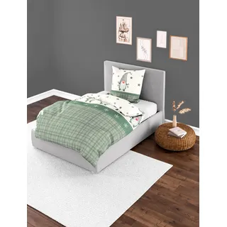 BIERBAUM Bettwäsche 3743, Feinbiber, 100% Baumwolle, Designed in Germany, grün 30, 135 x 200 + 80 x 80 cm