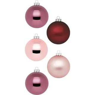 Weihnachtsbaumkugel MAGIC BY INGE, rosa, weiß, Glas, Weihnachtsbaumkugeln, Weihnachtsbaumkugel, aus Glas, 60 Kugeln 4-7 cm, mit 100 Aufhängern