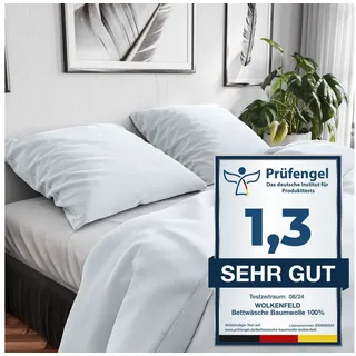 Wolkenfeld Bettwäsche 200x220 Baumwolle – Set mit 2X Kissenbezug 80x80 – Atmungsaktiv, Hautfreundlich & Pflegeleicht – Ganzjahres-Bettwäsche mit Reißverschluss, Oeko-TEX – Weiß