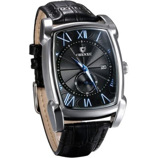 JewelryWe Herren Uhren Analog Quarz Kalender 30M wasserdichte Armbanduhr Römischen Ziffern Rechteckige Geschäfts Beiläufige Uhr mit Echtleder Leder Armband, Schwarz Zifferblatt