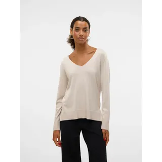 Strickpullover VERO MODA "VMSILJE LS V-NECK PULLOVER GA NOOS", Damen, Gr. XS, gelb (moonbeam), Strick, Obermaterial: 77% Viskose, 23% Polyester, unifarben, loose fit normal, V-Ausschnitt, Pullover Strickpullover
