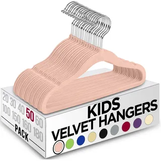 Utopia Home Kinder-Kleiderbügel aus Samt (50 Stück) – 27,9 cm (11 Zoll) robuster Baby-Kleiderbügel – rutschfest für den täglichen Gebrauch (Rosa)
