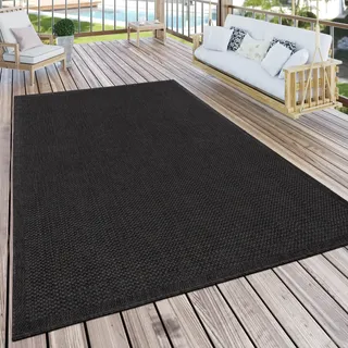 Outdoor Teppich wetterfest Garten & Terrasse flachgewebt Uni Sisaloptik robust Grösse 160x220 cm - Schwarz