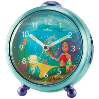 Atrium Kinderwecker Mädchen Nelly Meerjungfrau Türkis Lila Analog Quarz ohne Ticken mit Licht und Snooze A932-13
