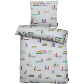 Bettwäsche APELT "Books GOTS", mehrfarbig, B/L: 135cm x 200cm, 1 Stk., 1 Stk., Satin (Bio-Baumwolle), B/L: 80cm x 80cm, 2 tlg., Satin (Bio-Baumwolle), Obermaterial: 100% Baumwolle, Bettwäsche, Bettwäsche, Bettwäsche-Set mit Reißverschluss, Baumwoll-Satin, Digitaldruck