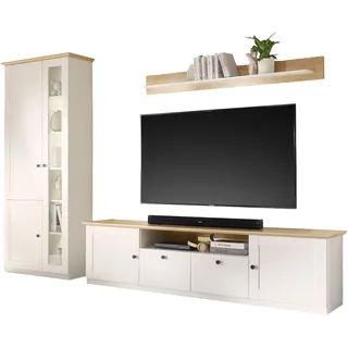 OTTO home Wohnwand "Brest, Anbauwand im Landhausstil, Komplettset, Wohnzimmer-Set" Set, 3 Stk. tlg., weiß matt, eiche geölt dekor
