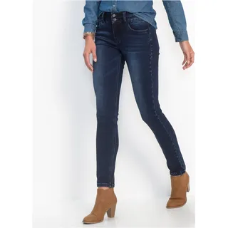Push-up-Jeans BONPRIX, Damen, Gr. 42, N-Gr, blau (dunkelblau used), Denim/Jeans, Obermaterial: 71% Baumwolle, 18% Polyester, 9% Viskose, 2% Elasthan, unifarben, slim fit lang, Jeans Push-up-Jeans, Five-Pocket Style, leichte used Optik, hoher elastischer Anteil, Topseller