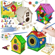Heyzeibo DIY Vogelhaus Bausatz für Kinder, Spielzeug Geschenke für Jungen Mädchen, 4 Stück Super große Basteln Holz Vogelhaus zu Bauen und Malen, Holz Vogelhaus Puzzle Machen Set