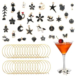 Silars Weinglas Charms, 30stk GlasWeinanhänger für Stielgläser Weinglas Anhänger, Glas Identifikations mit Aufbewahrungstasche für Weinglas, Champagnerglas, Cocktailglas, Trinkglas (Schwarz)