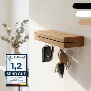 Astrein® | Schlüsselbrett Eiche | Magnetischer Schlüsselhalter aus Massivholz mit Ablage | Wandmontage | Starkes Magnetboard für Schlüssel & Karten – 30 cm