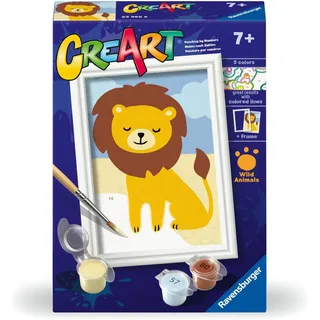 Ravensburger - CreArt Serie F: Verspielter Löwe, Malen nach Zahlen, Malset für Kinder, inklusive Rahmen, pädagogisches und kreatives Spiel, Geschenkidee für Kinder 7+ Jahre, 12 x 8,50 cm