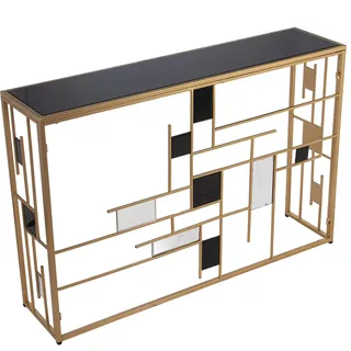 DRW Konsole, Eingangsschrank, aus Metall und Glas, vergoldet, 120 x 28 x 80 cm, Gold, 120x28x80cm