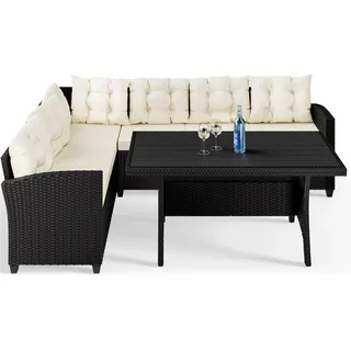 Polyrattan Lounge-Set Schwarz/Creme WPC Tischplatte