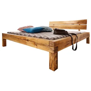 MASSIVMOEBEL24.DE Balkenbett Wildeiche 180x200x85 natur geölt JANGALI #612 - Braun