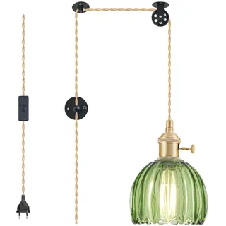 Plug-In-Hängelampe, Pendelleuchte, Vintage-Glas-Hängeleuchte, Mini-Grün-Tulpen-Hängelampen, Pendellampe Geeignet für Kücheninsel, Schlafzimmer, Hängelampe Wohnzimmer, Leuchtmittel Nicht Enthalten