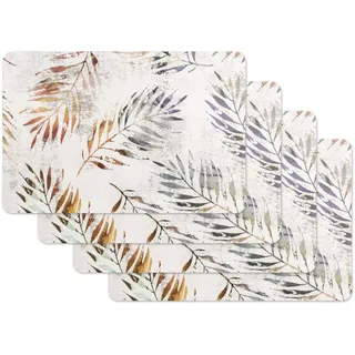 Vénilia Tischset Lapu - Hellgrau Palmenblätter Sommer - 4er Set, 45 cm x 30 cm - Platzsets abwaschbar, Tischschutz, Platzdeckchen, schmutz- und wasserabweisend, lebensmittelecht