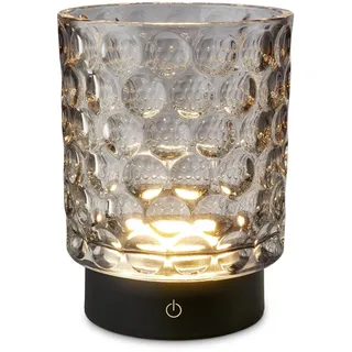 BRILONER - LED Tischlampe kabellos IP44 mit Glaskorpus, Touchdimmbar in Stufen, Akku & Lichtquelle tauschbar, Nachttischlampe, Dekolampe, Akku Tischleuchte, Wohnzimmer, Kinderzimmer, 15x11 cm, Grau